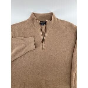 Brooks Brothers Cotton Cashmere 1/4 Zip Pullover Sweater Mens XL Tan Waffle Mock
